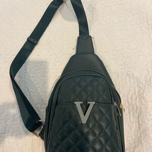 Quilted Green Crossbody Bag with Gold Accents